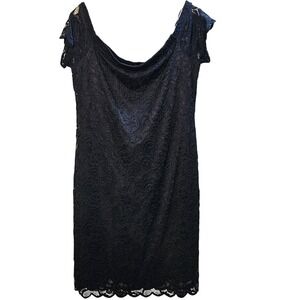 Ambiance Black Floral Lace Cowl Neck Flutter Sleeve Sheath Dress 3X 68800XL EUC